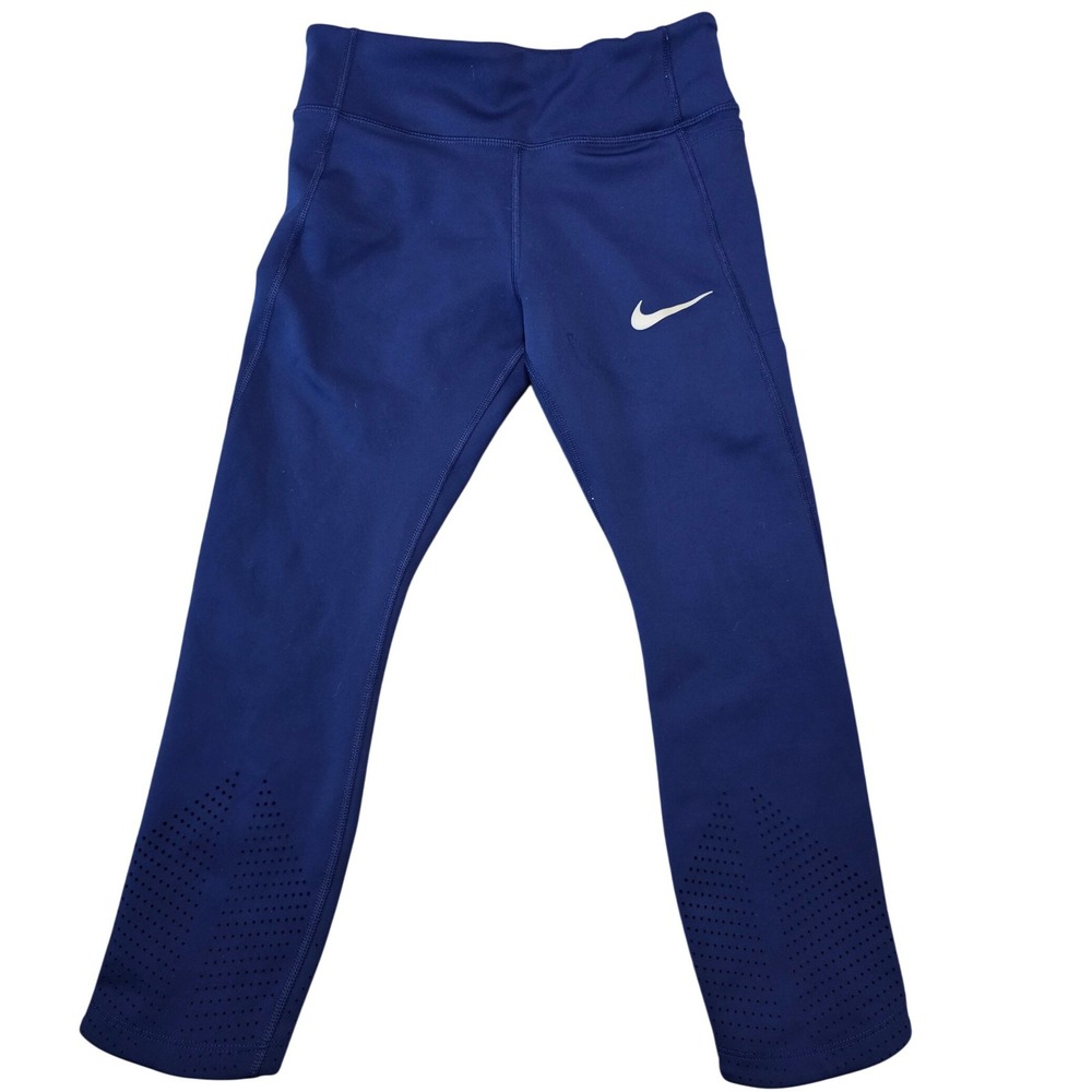 Nike Dri-FIT Womens Small Blue Cropped Leggings Drawstring Running